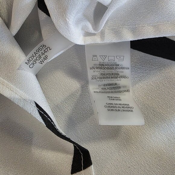 Calvin Klein Logo Blouse Top White Black Classic Button Front Large Flowy Relax - Picture 8 of 8